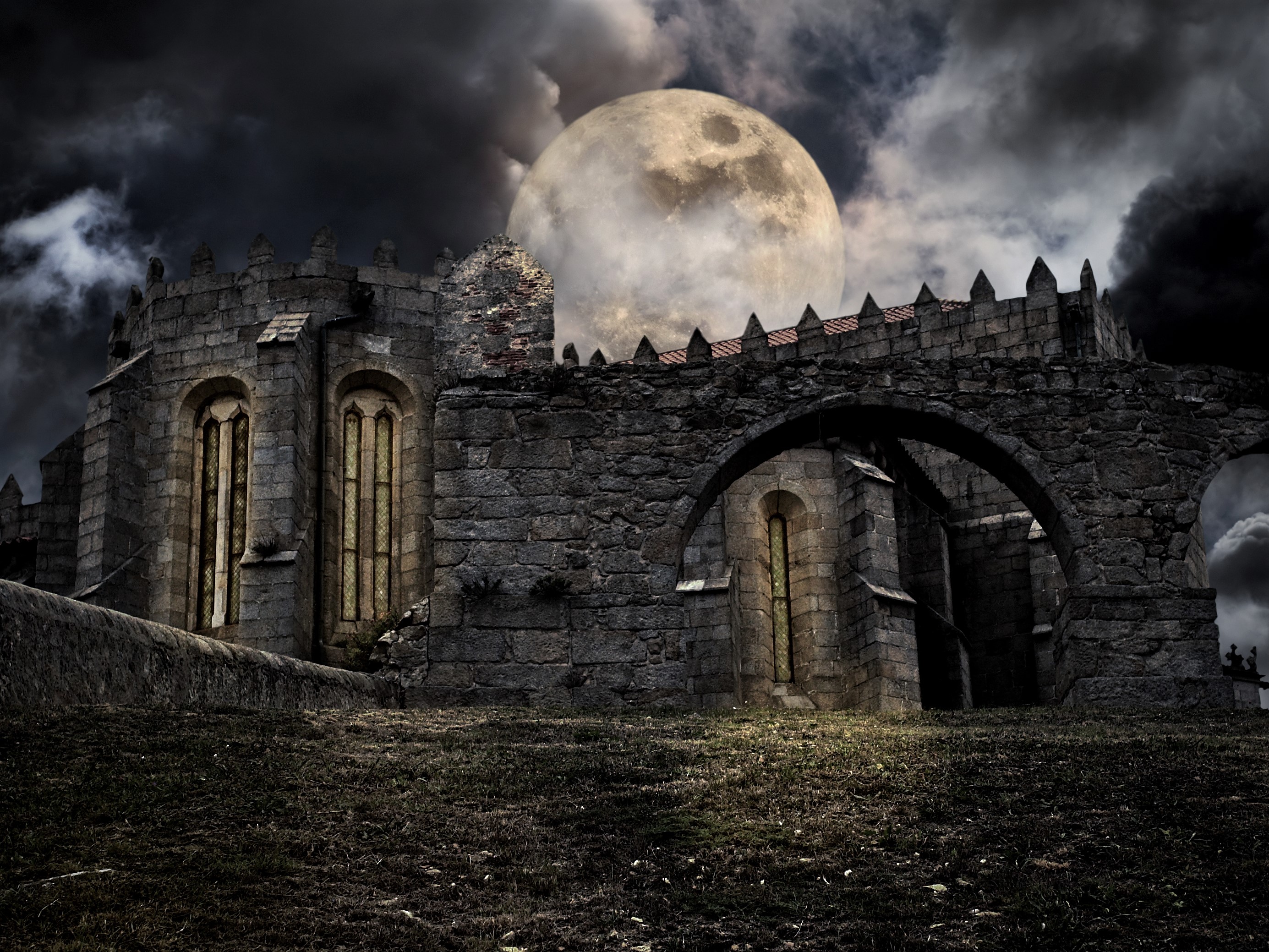 Full Moon over Old Castle HD Wallpaper | Background Image | 2770x2078
