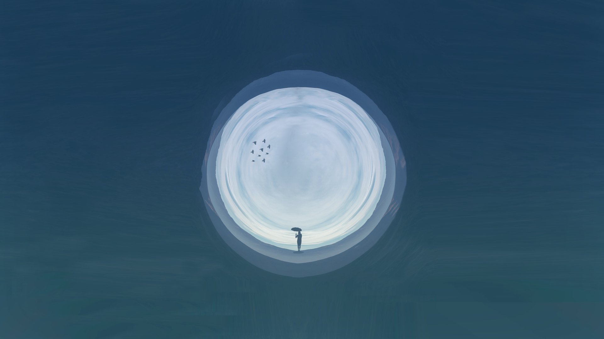 Artistic illustration of a solitary human figure inside a large, translucent circular shape, rendered as a 4K Ultra HD PC desktop wallpaper and background.