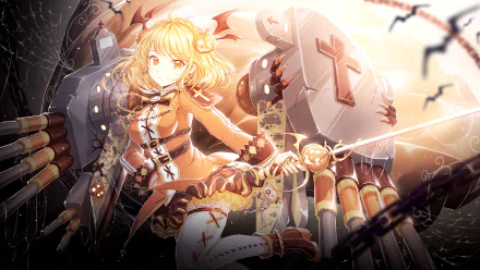 HD desktop wallpaper featuring the anime character Prince of Wales from Azur Lane, adorned in intricate armor with a battle-ready stance against a dynamic background.