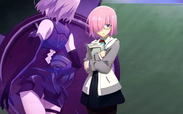 4K Ultra HD anime wallpaper featuring Mashu Kyrielight, also known as Shielder, from Fate/Grand Order in a dramatic, shadowed scene.