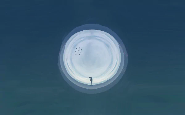 Artistic illustration of a solitary human figure inside a large, translucent circular shape, rendered as a 4K Ultra HD PC desktop wallpaper and background.
