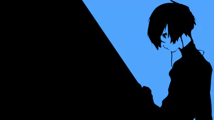 Silhouetted image of Makoto Yuki (Minato Arisato) from the video game Persona 3, featured in a 4K Ultra HD PC desktop wallpaper and background.