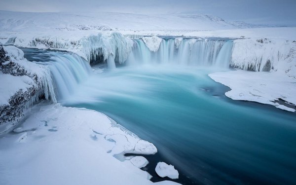 Earth Goðafoss Waterfalls Waterfall Iceland Frozen Blue Ice HD Wallpaper | Background Image