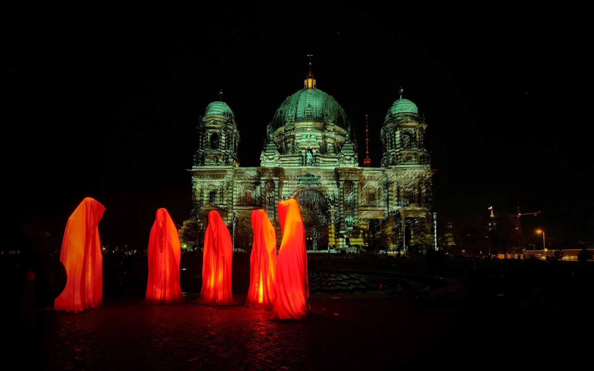 Download Architecture Dome Night Germany Berlin Hood Orange (Color) People Religious Berlin Cathedral HD Wallpaper