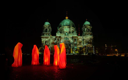 architecture dome night Germany Berlin hood orange (Color) people religious Berlin Cathedral HD Desktop Wallpaper | Background Image
