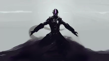 HD wallpaper featuring Bondrewd from Made in Abyss, depicted in a dramatic pose with a shadowy, flowing cape and a glowing purple visor.