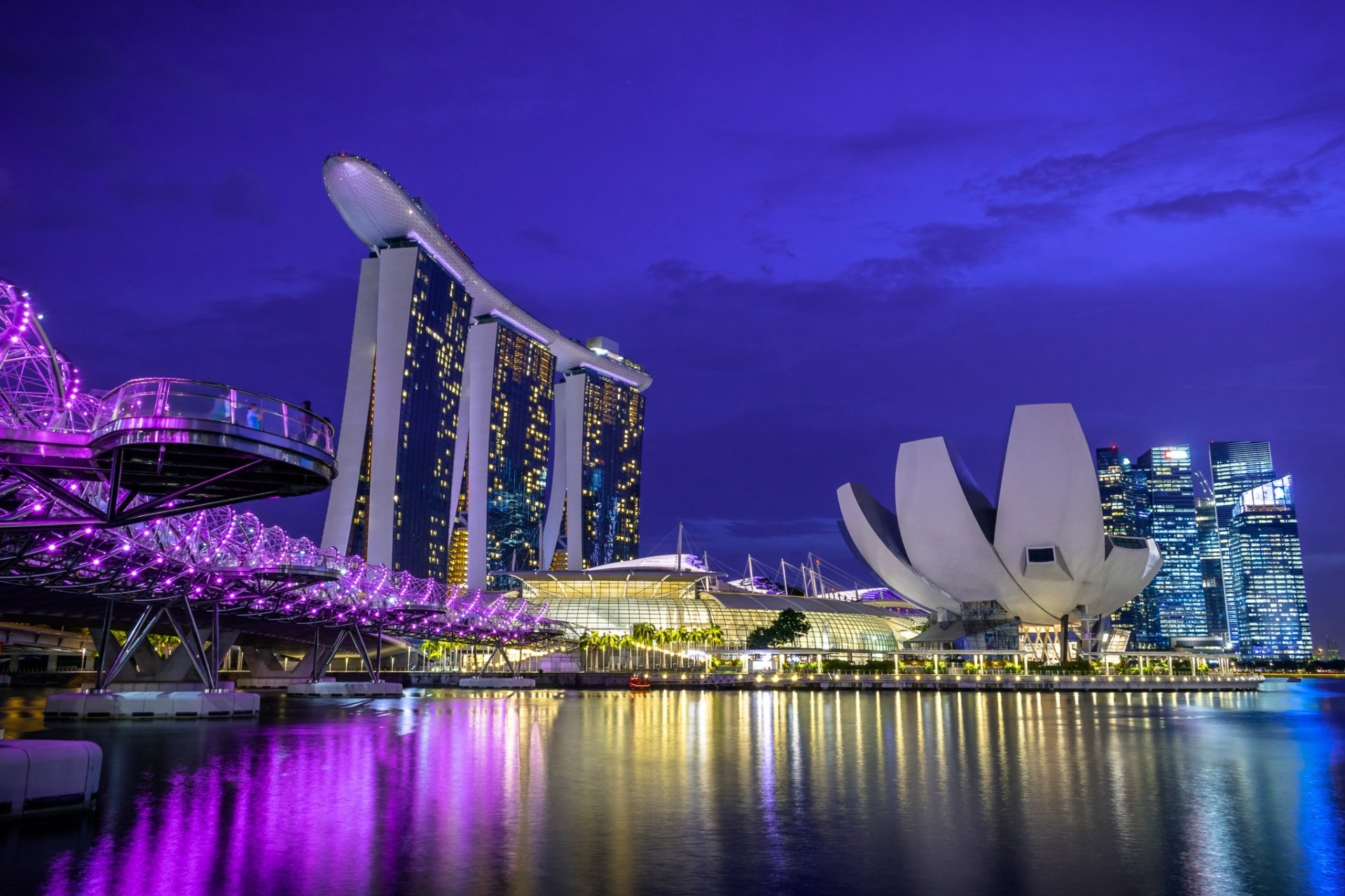 Download Helix Bridge Night Building Singapore Man Made Marina Bay