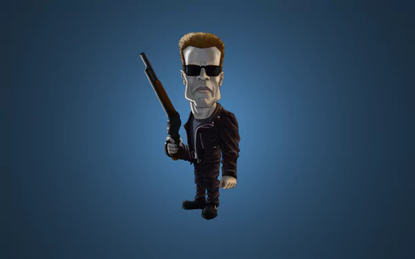 HD PC desktop wallpaper of Arnold Schwarzenegger as the Terminator from Terminator 2: Judgment Day, wearing sunglasses and holding a shotgun.