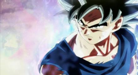 HD desktop wallpaper of a determined character from Dragon Ball Super, depicted in an intense stance with a colorful, ethereal background.