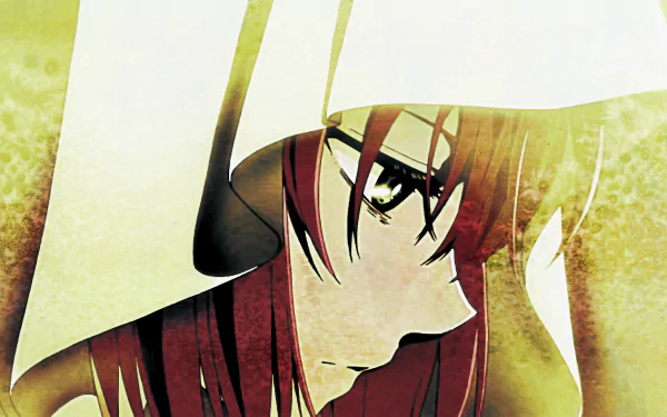 HD desktop wallpaper of Chise Hatori from the anime The Ancient Magus' Bride, featuring a close-up of her face, highlighting her red hair, green eyes, and a contemplative expression.