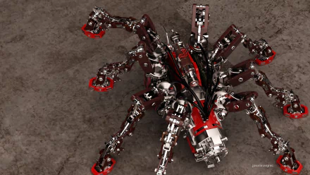 3D CGI high-tech sci-fi robot designed like a spider, rendered in 4K Ultra HD as a detailed PC desktop wallpaper and background.