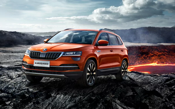 orange car SUV car Skoda vehicle Skoda Karoq HD Desktop Wallpaper | Background Image