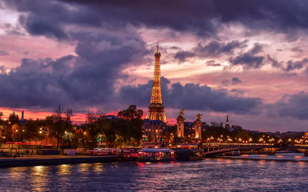 monument river cloud night France Paris man made Eiffel Tower HD Desktop Wallpaper | Background Image