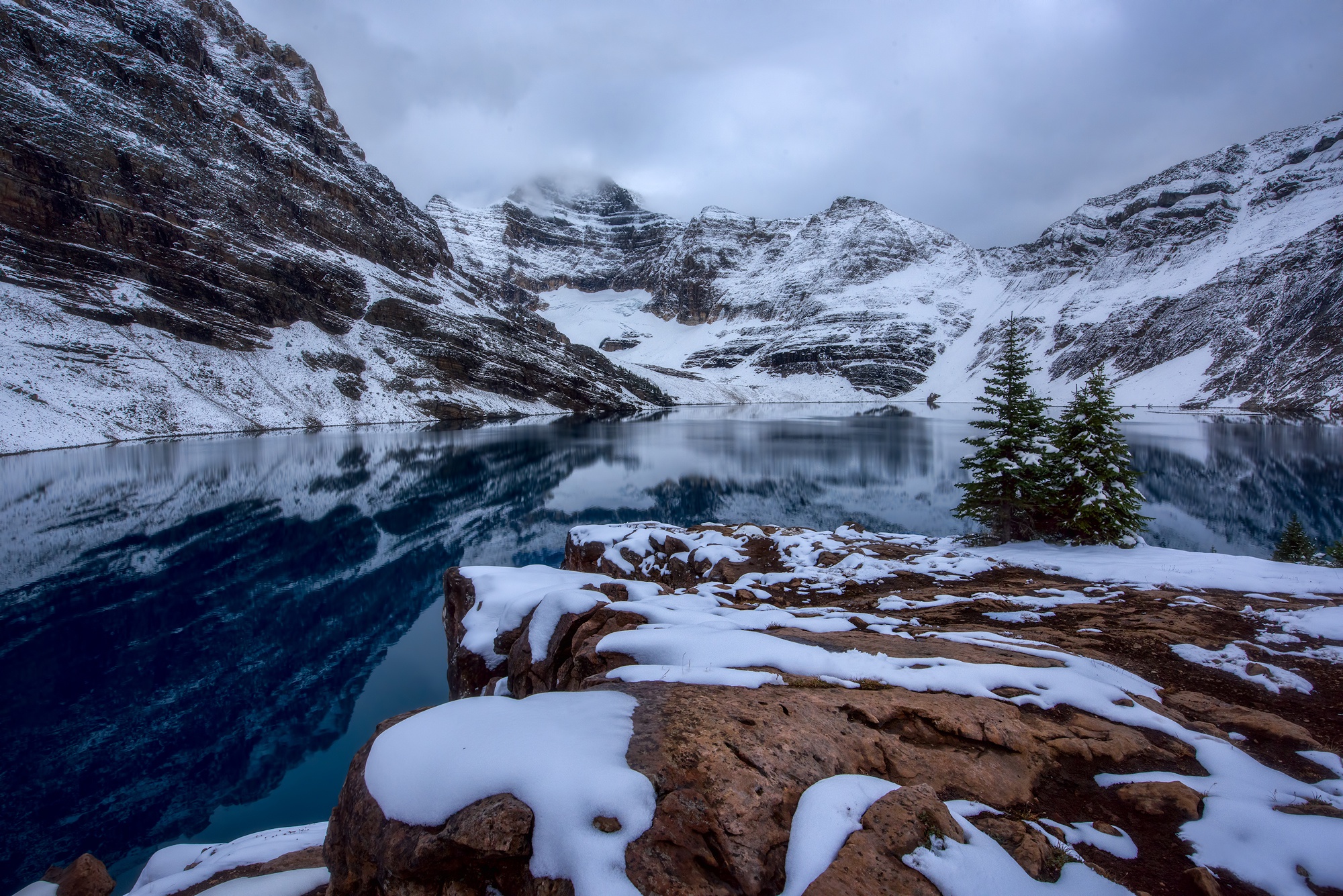 Download Mountain Snow Winter Nature Lake HD Wallpaper