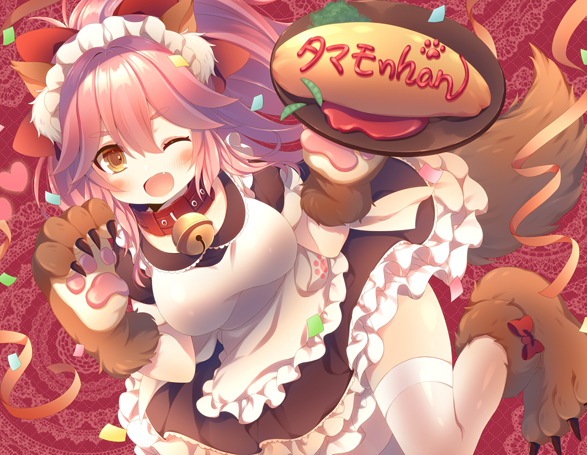 HD anime desktop wallpaper featuring Tamamo no Mae from Fate/Grand Order in a playful pose with vibrant colors and detailed character design.