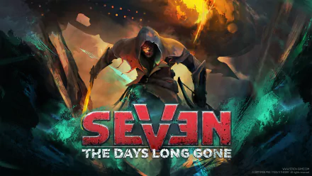 HD wallpaper for Seven: The Days Long Gone featuring a cloaked character in a dynamic, apocalyptic setting.