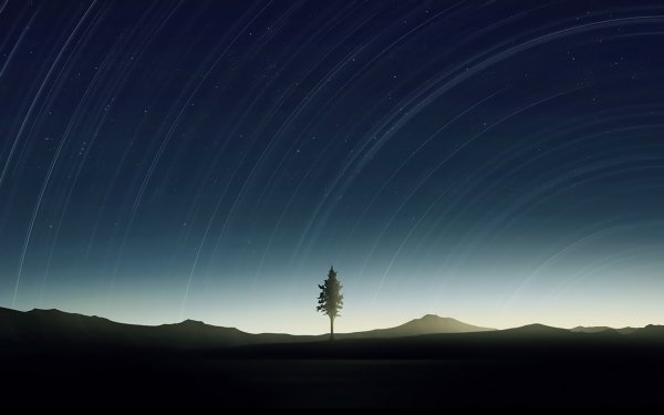 Anime Tree Mountain Shooting Star Sunrise HD Wallpaper | Background Image