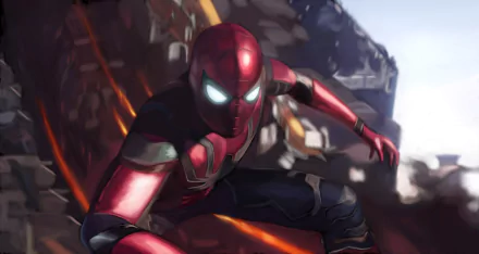 HD desktop wallpaper featuring Spider-Man in action from the movie Avengers: Infinity War.