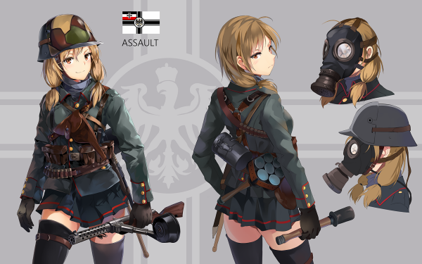 Anime Original Gas Mask Skirt Thigh Highs Glove Blonde Smile Blush HD Wallpaper | Background Image