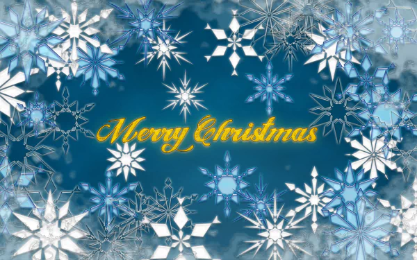 4K Ultra HD Christmas wallpaper featuring intricate snowflakes and a festive Merry Christmas message against a snowy winter background.