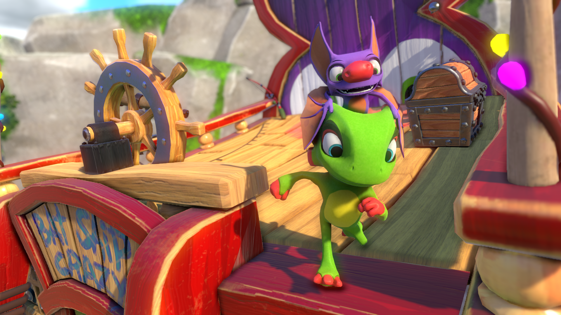 HD desktop wallpaper of Yooka-Laylee characters on a colorful game level background with vibrant graphics.