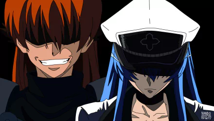 HD anime wallpaper featuring Esdeath and Seryu Ubiquitous from Akame ga Kill!, showcasing their intense expressions and distinctive character designs.