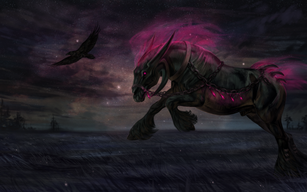 Dark Creature Horse Night Creepy Crow HD Wallpaper | Background Image