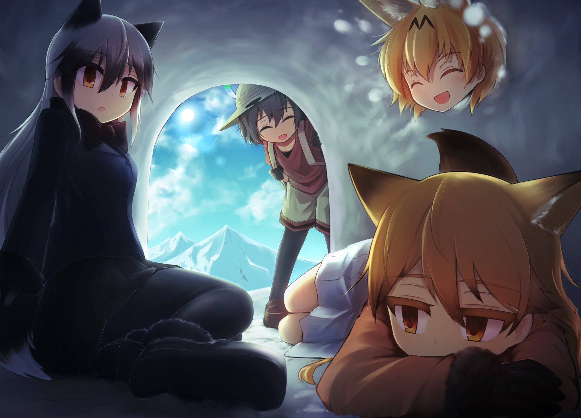 Download Ezo Red Fox (Kemono Friends) Silver Fox (Kemono Friends) Kaban (Kemono Friends) Serval (Kemono Friends) Anime Kemono Friends HD Wallpaper