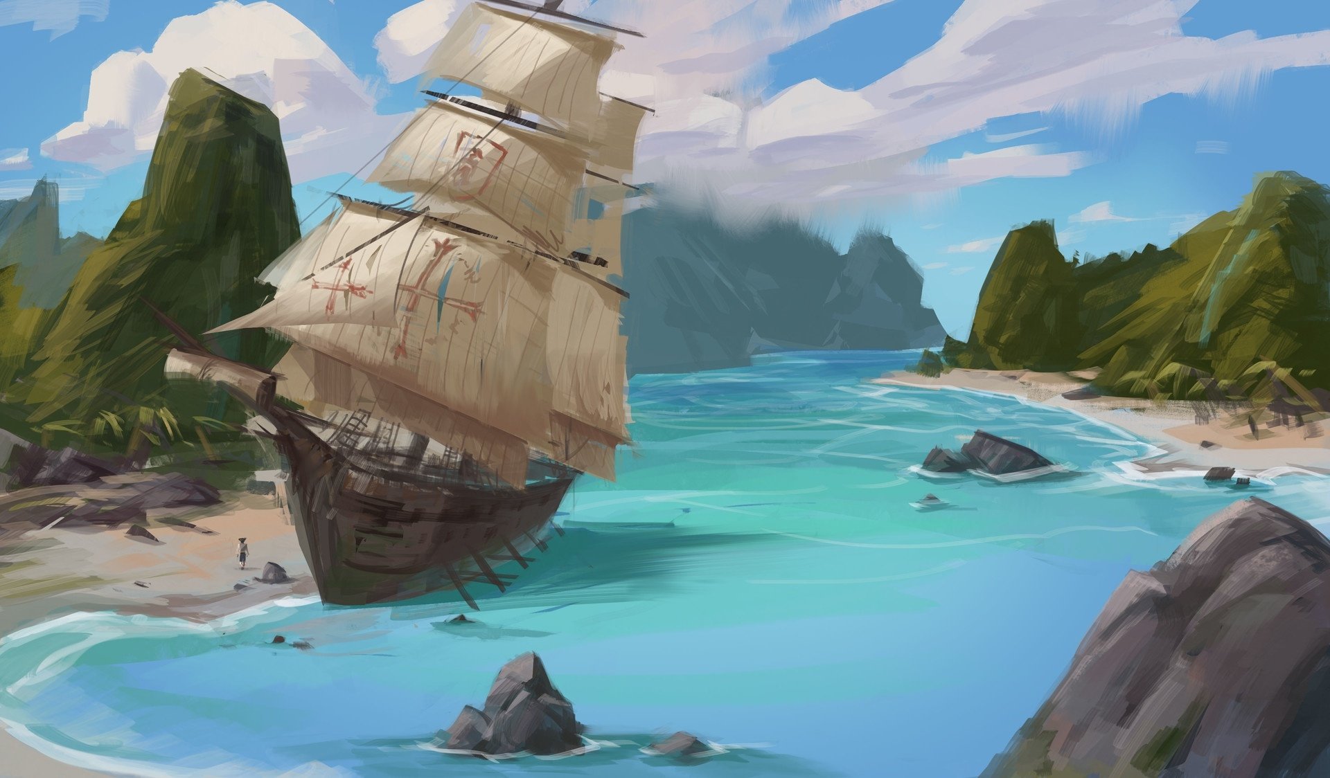 1920x1124 Fantasy Ship Wallpaper Background Image. 