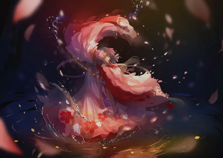 HD anime wallpaper featuring a dynamic scene from Onmyoji with flowing robes and magical energy swirling around the character in a dark, mystical setting.