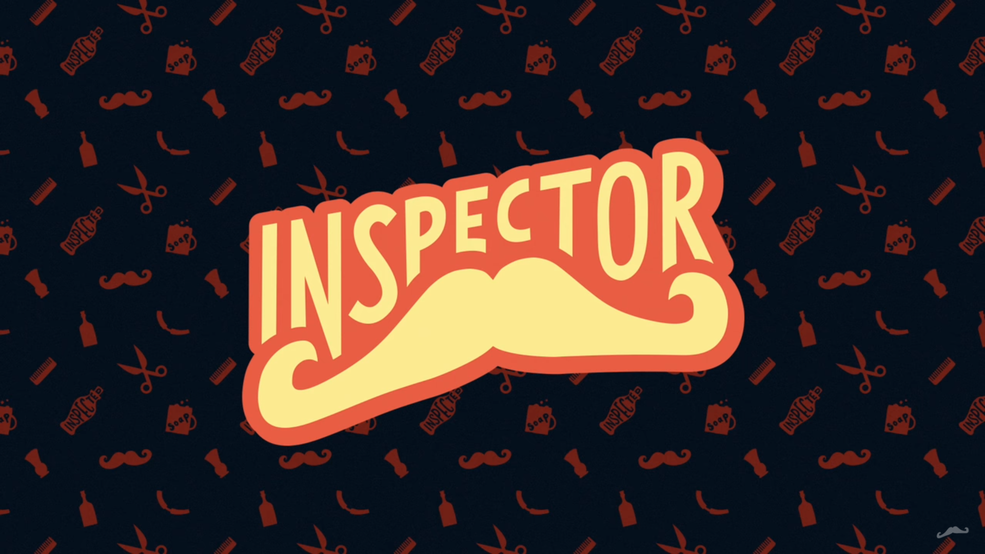 HD PC wallpaper showing a vintage music-themed InspectorDubplate logo: bold 'INSPECTOR' over a stylized mustache on a dark patterned background, YouTube.