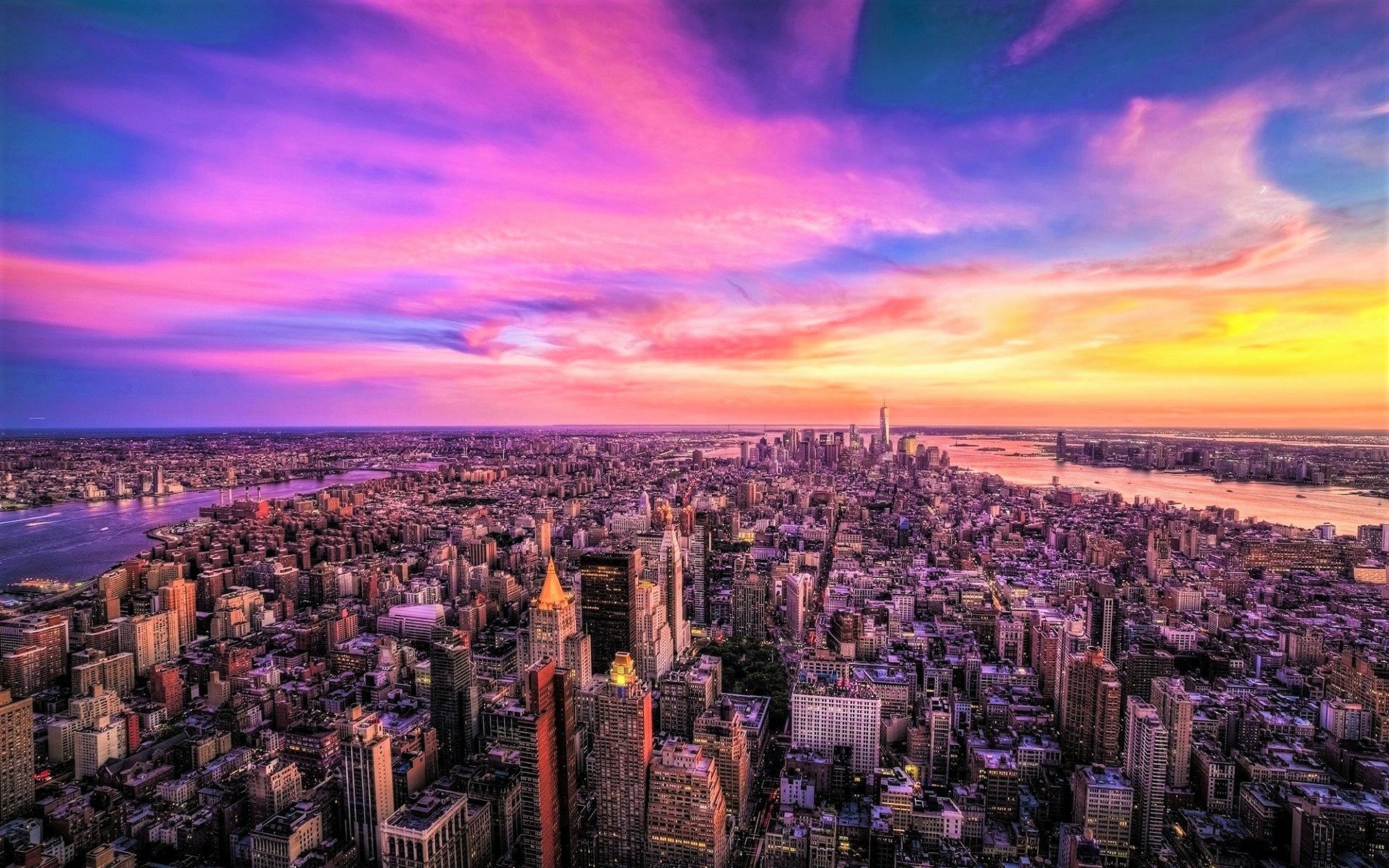 Download Horizon Cityscape Sunset Sky Aerial Panorama New York City Man ...