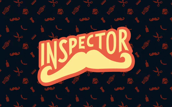 HD PC wallpaper showing a vintage music-themed InspectorDubplate logo: bold 'INSPECTOR' over a stylized mustache on a dark patterned background, YouTube.