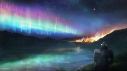 night dress aurora australis fantasy woman HD Desktop Wallpaper | Background Image