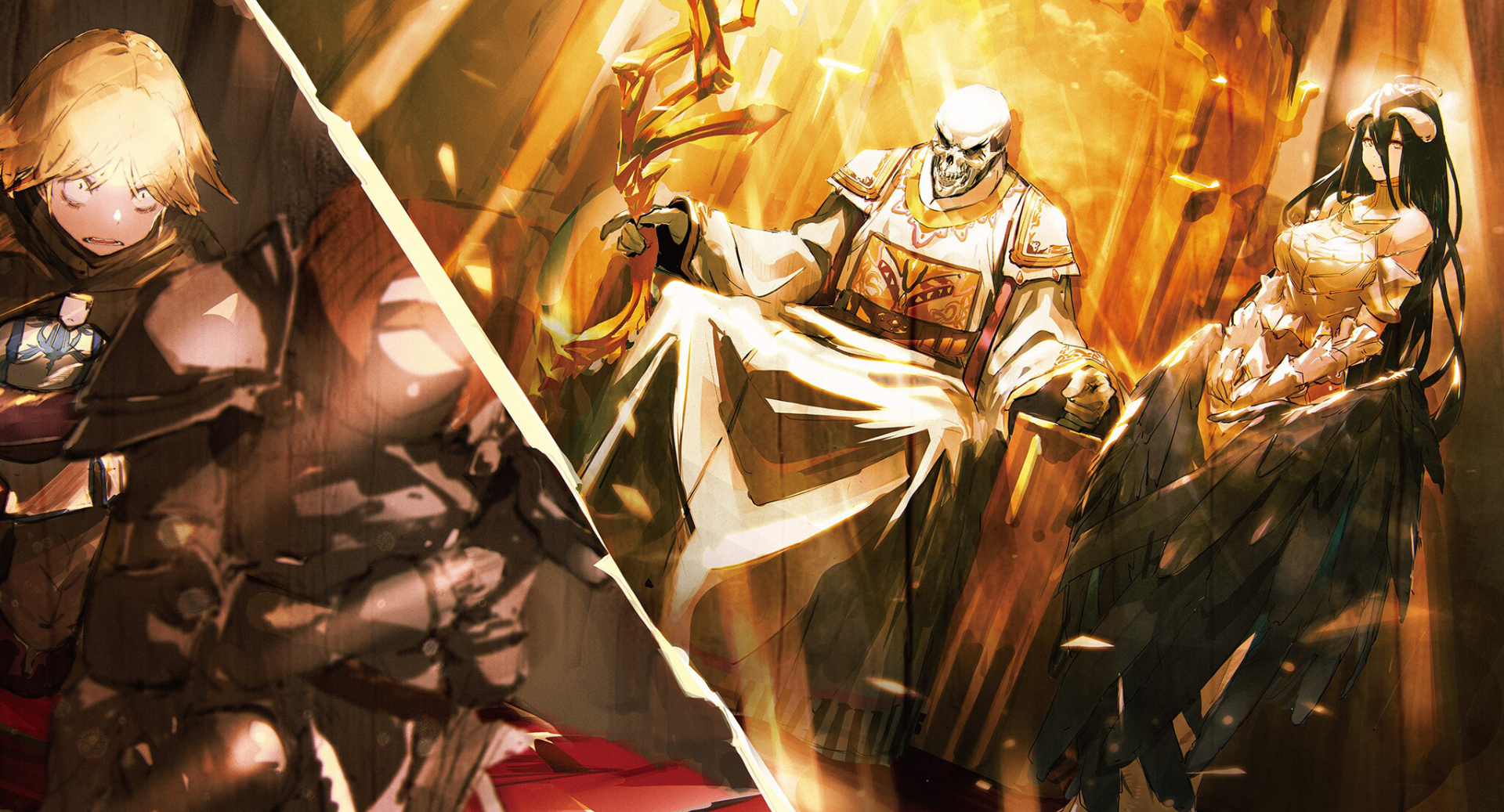 HD desktop wallpaper featuring characters from Anime Overlord, showcasing a dynamic scene with intense lighting and vibrant colors.