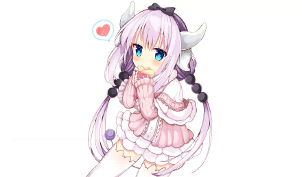 HD anime desktop wallpaper featuring Kanna Kamui from Miss Kobayashi's Dragon Maid, depicted in a cute pink outfit with blue eyes and braided hair.