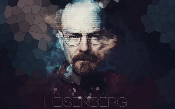HD PC desktop wallpaper featuring a stylized portrait of Walter White (Bryan Cranston) from the TV show Breaking Bad with a smoky, fractured design and Heisenberg text.
