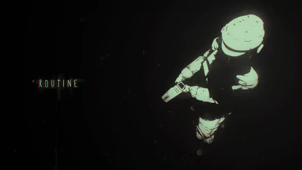 HD desktop wallpaper featuring an astronaut with the word ROUTINE set against a dark background.