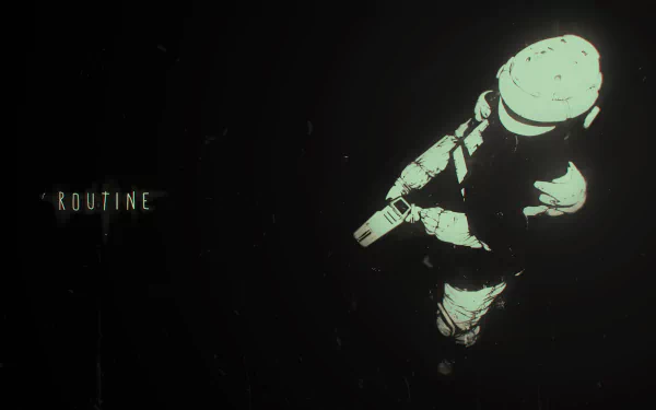 HD desktop wallpaper featuring an astronaut with the word ROUTINE set against a dark background.