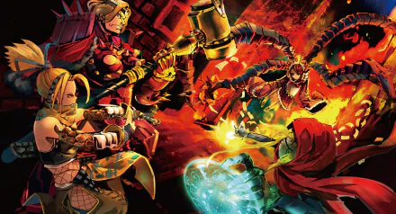 HD desktop wallpaper featuring intense combat scenes from the anime Overlord, with characters in dynamic poses and vibrant colors.