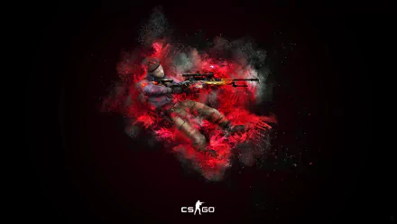 4K Ultra HD PC desktop wallpaper featuring a dynamic, red and black artistic depiction of a Counter-Strike: Global Offensive sniper in action against a dark background.