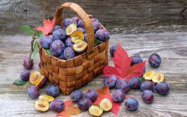 Food Plum Fruit Still Life Basket HD Wallpaper | Background Image