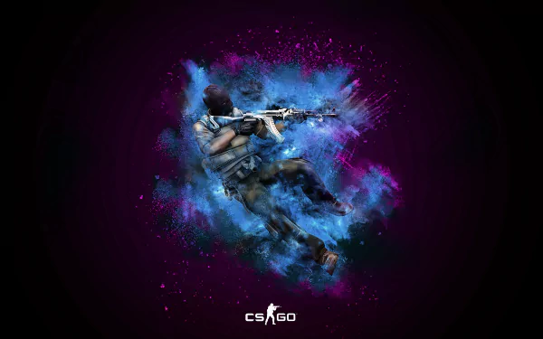 A dynamic 4K Ultra HD wallpaper featuring an intense moment from Counter-Strike: Global Offensive, showcasing a character in action against a vibrant, colorful backdrop.