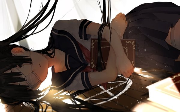 Anime Original Black Hair Twintails Schoolgirl School Uniform Eye Patch HD Wallpaper | Background Image