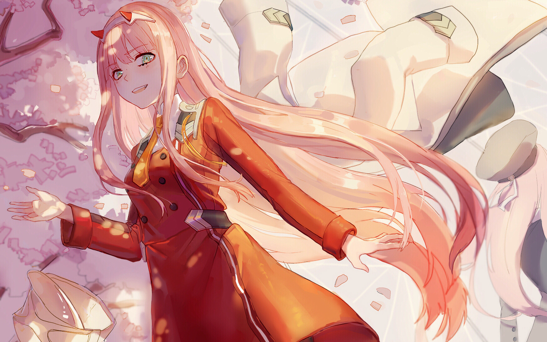 Darling In The FranXX Zero Two Hiro Zero Two Standing On Slanting With  Background Of White And Dark Brown 4K HD Anime Wallpapers, HD Wallpapers