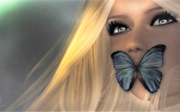 Fantasy Women Blonde Butterfly Face Blue Eyes HD Wallpaper | Background Image