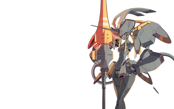 HD desktop wallpaper featuring a character from Darling in the FranXX anime, depicted in a dynamic pose with a minimalist background.