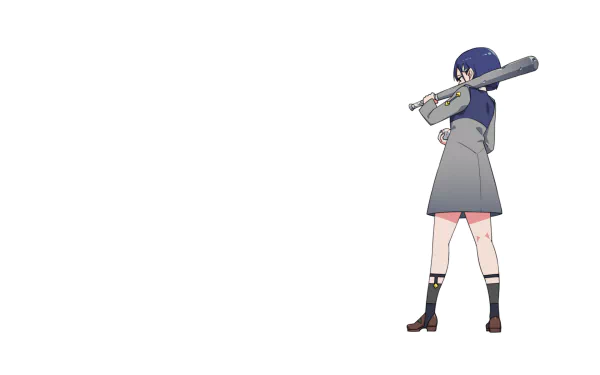 HD desktop wallpaper featuring Ichigo from the anime Darling in the FranXX, standing confidently with a bat on her shoulder against a white background.