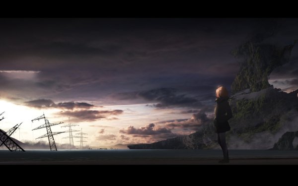 Anime Original Sunset Cloud Mountain Power Line HD Wallpaper | Background Image