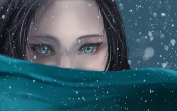 Anime Original Face Blue Eyes Snowfall HD Wallpaper | Background Image